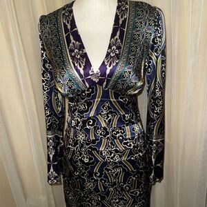 Hale Bob Black and Silver Ruched Wrap Dress